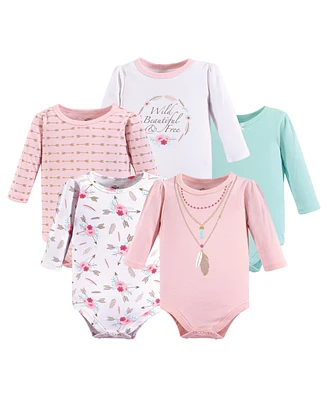 Little Treasure Big Girls Plus Cotton Long-Sleeve Bodysuits 5pk, Boho, 18-24 Months