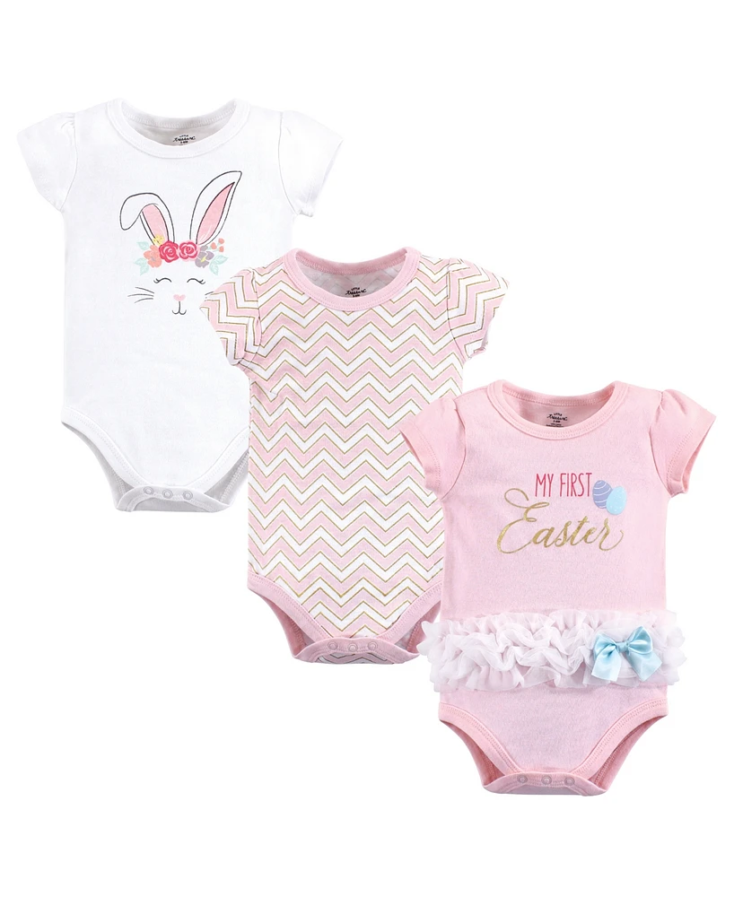 Little Treasure Baby Girls Treasure Cotton Bodysuits 3pk First Easter, 0-3 Months