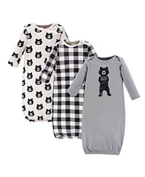 Yoga Sprout Baby Boys Cotton Long-Sleeve Gowns 3pk, Bear Hugs, 0-6 Months