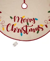 Glitzhome Led Embroidered Linen Christmas Tree Skirt - Merry Christmas