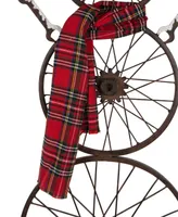 Glitzhome Metal Bike Wheel Snowman with Plaid Scarf Porch Decor Kd