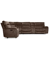 Closeout! Hutchenson 6-Pc. Fabric Sectional with 3 Power Recliners, Power Headrests and 2 Consoles with Usb