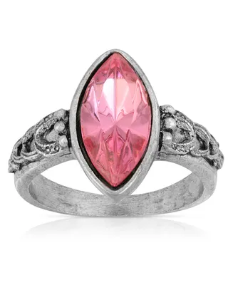 Pewter Diamond Shaped Crystal Ring