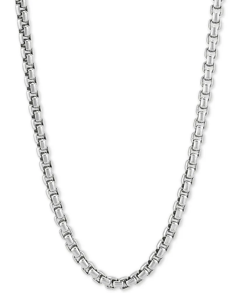 Rounded Box Link 24" Chain Necklace in Sterling Silver