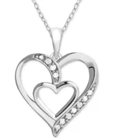 Diamond Double Heart 18" Pendant Necklace (1/10 ct. t.w.) in Sterling Silver