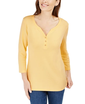 Karen Scott Petite 3/4-Sleeve Henley Shirt