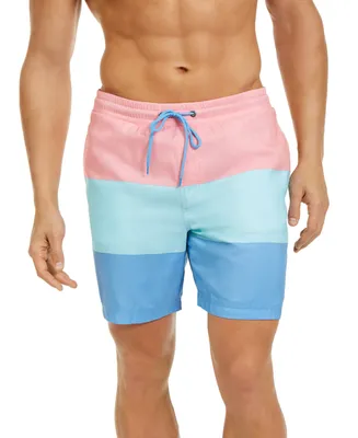 Club Room Men's Colorblocked 7" Swim Trunks, Created for Macy's