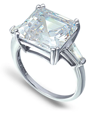 Cubic Zirconia Asscher Cut Center Stone Ring Silver Plate