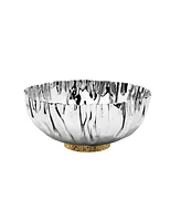 Classic Touch Stainless Steel Crumpled Bowl with Gold-Tone Mosaic Base