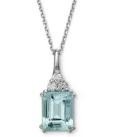 14k White Gold Necklace, Aquamarine (3-1/5 ct. t.w.) and Diamond (1/5 ct. t.w.) Pendant