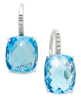 14k White Gold Earrings, Blue Topaz (16 ct. t.w.) and Diamond Leverback Earrings