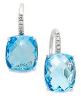 14k White Gold Earrings, Blue Topaz (16 ct. t.w.) and Diamond Leverback Earrings