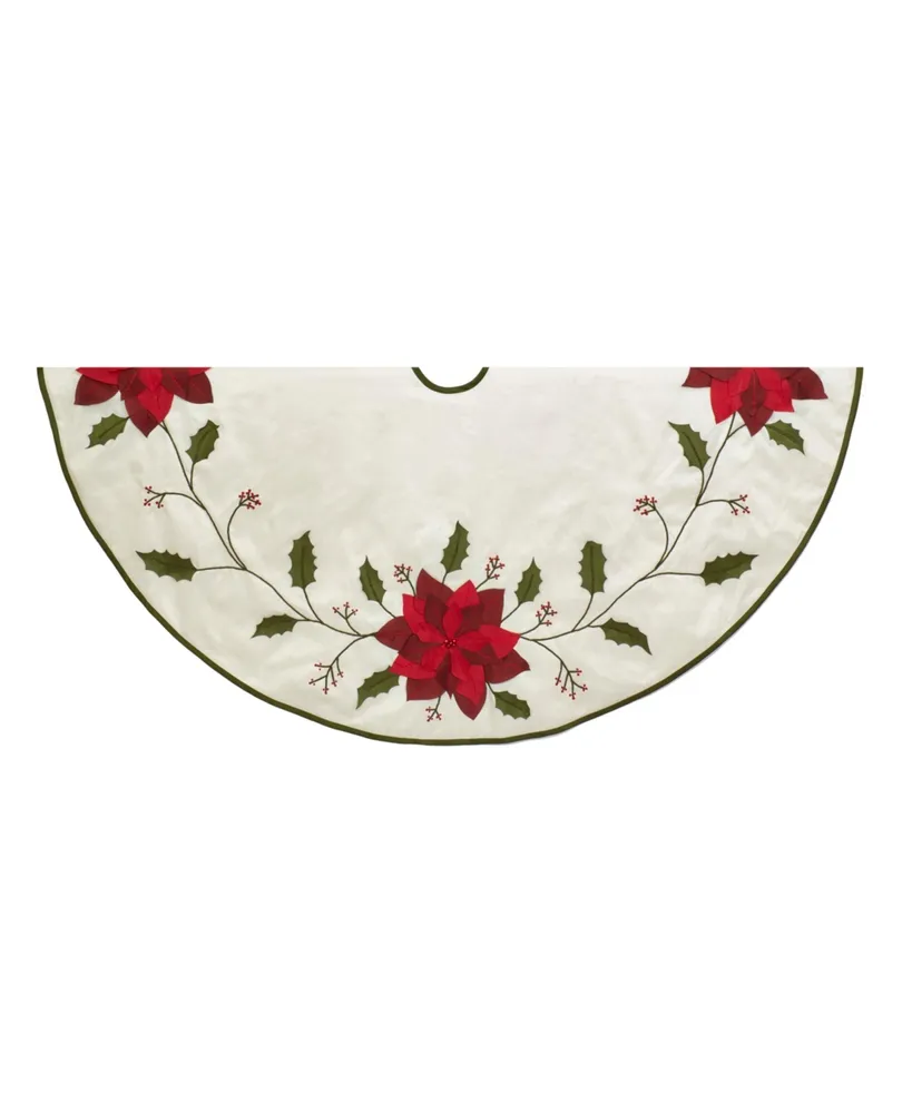 Kurt Adler 54-Inch Ivory with Holly Leaves and Poinsettia Tree Skirt