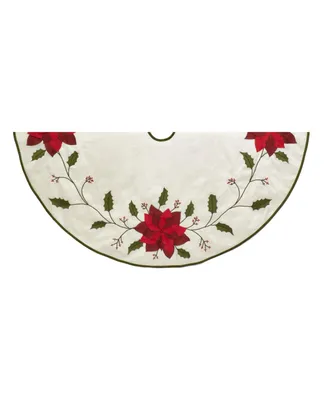 Kurt Adler 54-Inch Ivory with Holly Leaves and Poinsettia Tree Skirt