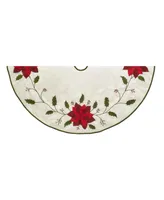 Kurt Adler 54-Inch Ivory with Holly Leaves and Poinsettia Tree Skirt