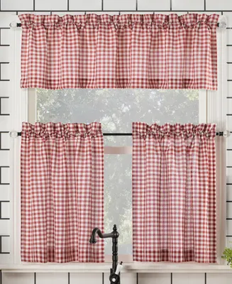 Parkham Farmhouse Plaid Semi-Sheer Rod Pocket Kitchen Curtain Valance and Tiers Set