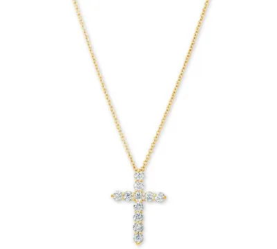 Diamond Cross Pendant Necklace (1/2 ct. t.w.) in 14k Gold, 16" + 2" Extender