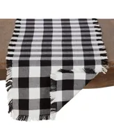 Saro Lifestyle Cotton Runner with Buffalo Plaid and Fringe Design, 16" x 72"