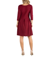 24Seven Comfort Apparel Knee Length Fit N Flare Maternity Dress with Pockets