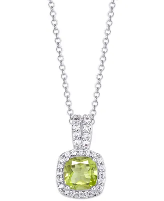 Birthstone Cushion Halo Pendant Necklace Silver Plate