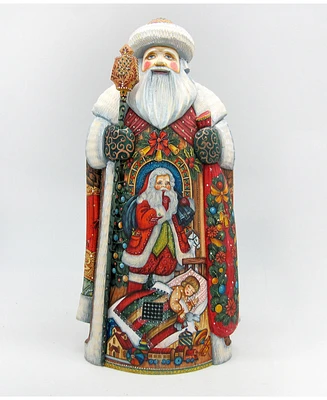 G.DeBrekht Woodcarved and Hand Painted Christmas Night Fireplace Santa Claus Figurine