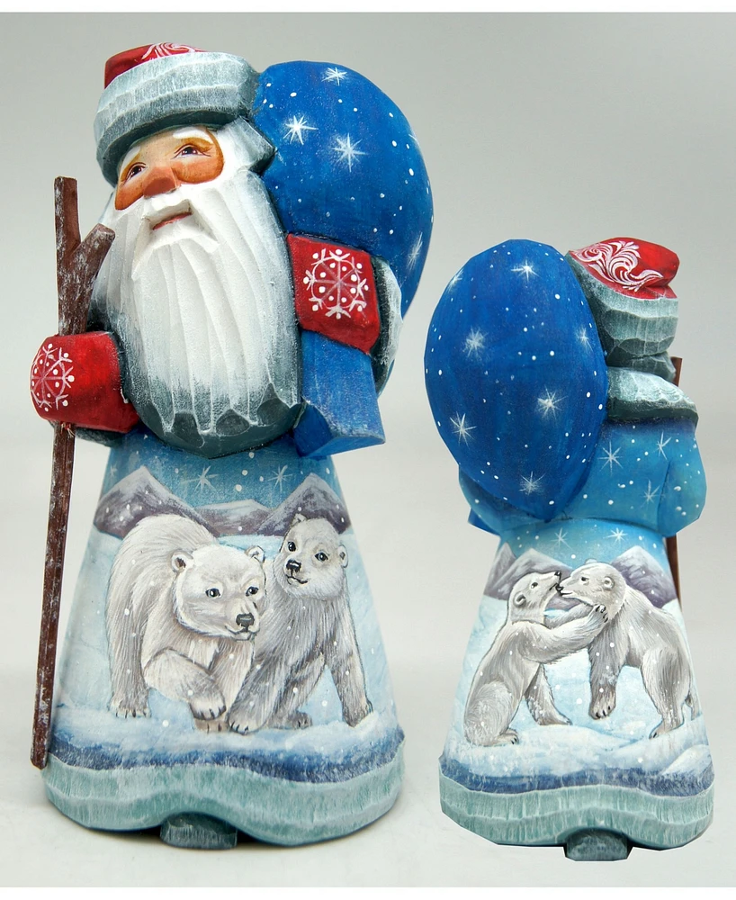 G.DeBrekht Woodcarved and Hand Painted Polar Bears Santa Figurine