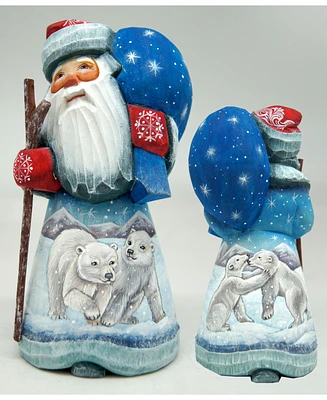 G.DeBrekht Woodcarved and Hand Painted Polar Bears Santa Figurine