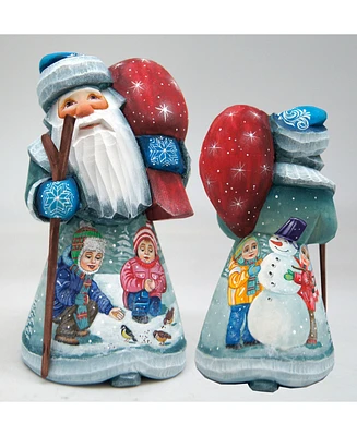 G.DeBrekht Woodcarved and Hand Painted Children Snowman Play Santa Figurine