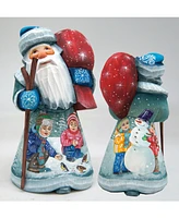 G.DeBrekht Woodcarved and Hand Painted Children Snowman Play Santa Figurine