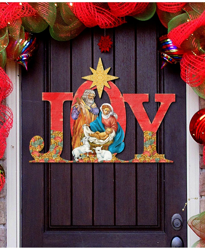 Designocracy Regal Joy Nativity Wooden Christmas Door Hanger