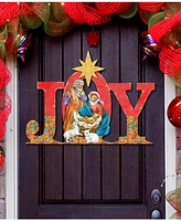 Designocracy Regal Joy Nativity Wooden Christmas Door Hanger