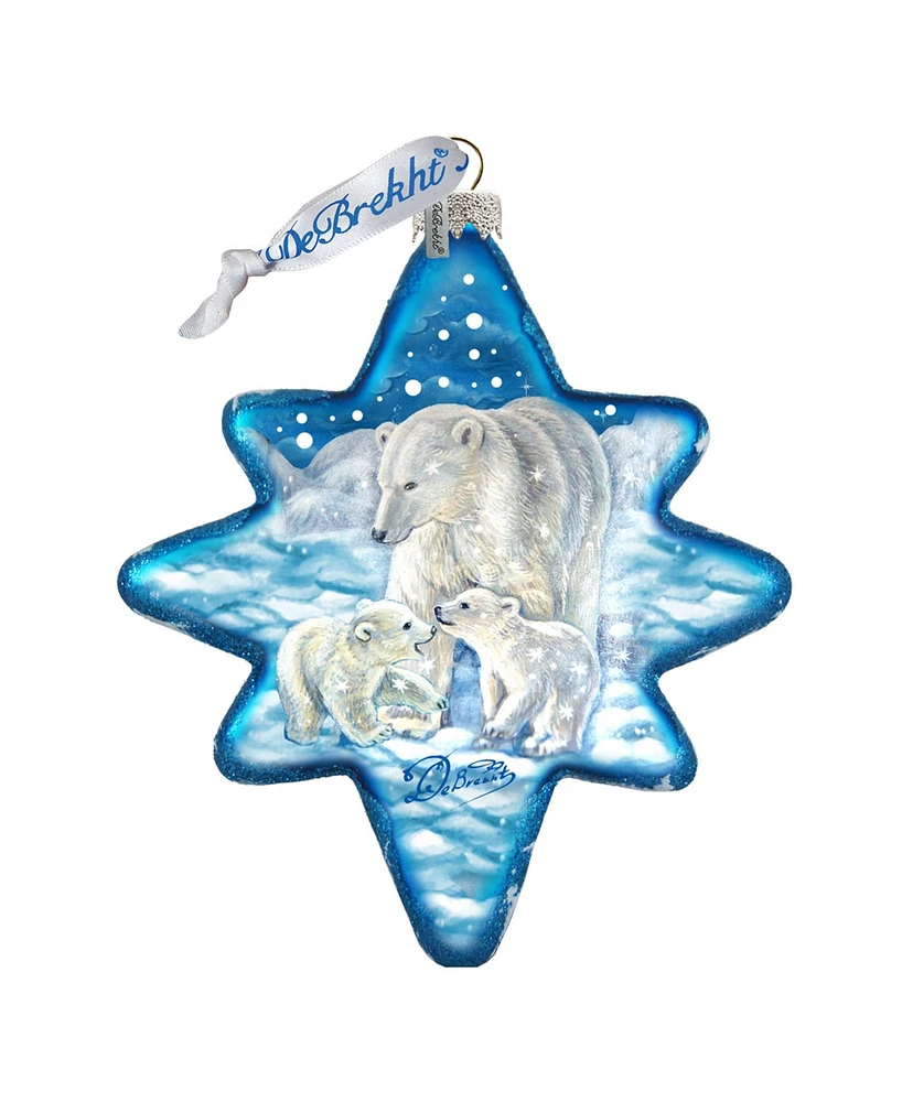 G.DeBrekht White Christmas Polar Bears North-Star Glass Ornament