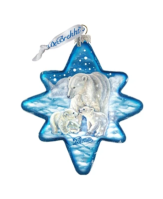 G.DeBrekht White Christmas Polar Bears North-Star Glass Ornament