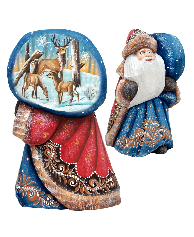 G.DeBrekht Woodcarved and Hand Painted Santa Reindeer Figurine with Bag