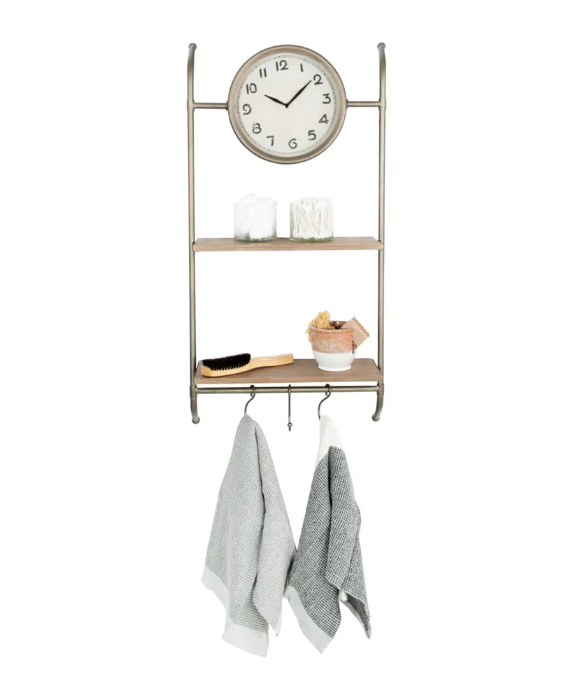 Storied Home Wall Clock with Shelves and Hooks