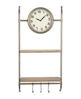 Storied Home Wall Clock with Shelves and Hooks