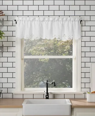 No. 918 Mariela Floral Trim Semi-Sheer Rod Pocket Kitchen Curtain Valance