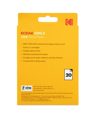 Kodak 3.5" x 4.25" Premium Zink Photo Paper - 20 Sheets