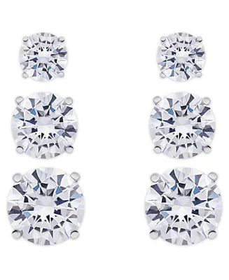 Cubic Zirconia 3-Pc. Set Graduated Round Stud Earrings in Silver Plate