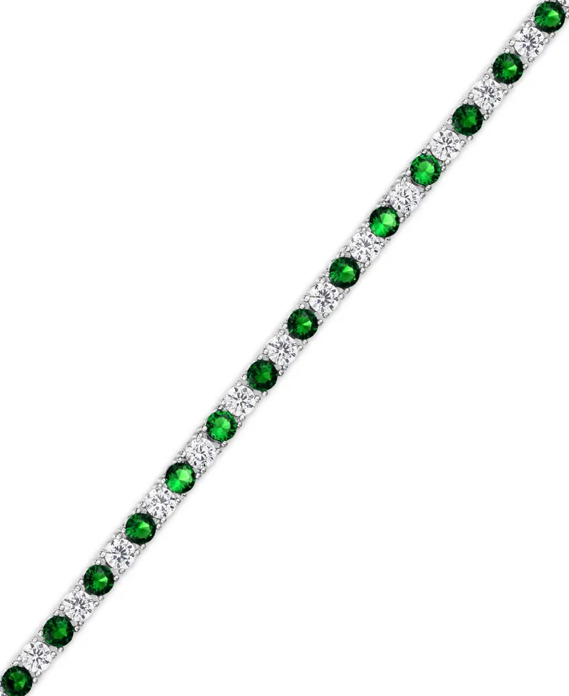 Simulated Cubic Zirconia Alternating Line Bracelet Silver Plate