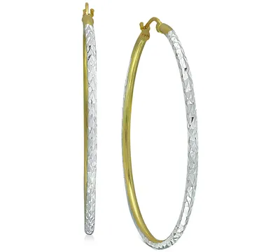 Giani Bernini Medium Two-Tone Textured Hoop Earrings in Sterling Silver & 18k Gold-Plate, 1.37", Created for Macy's