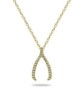 Cubic Zirconia Wishbone Slide Pendant 18k Gold Plated Sterling Silver or