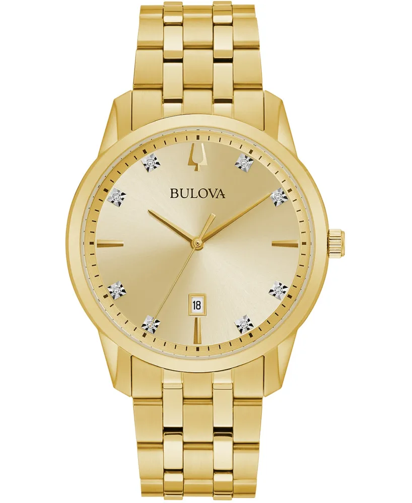 Bulova Men's Sutton Diamond-Accent Gold-Tone Stainless Steel Bracelet Watch 40mm