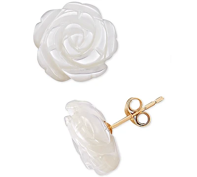 Mother-of-Pearl Flower Stud Earrings in 10k Gold