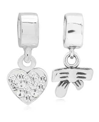 Rhona Sutton 4 Kids Children's Heart Bow Drop Charms - Set of 2 in Sterling Silver
