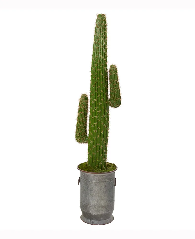 Nearly Natural 64in. Cactus Artificial Plant in Copper Trimmed Metal  Planter
