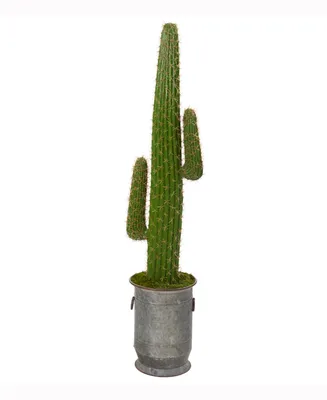 Nearly Natural 64in. Cactus Artificial Plant in Copper Trimmed Metal Planter