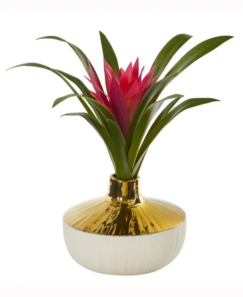 Nearly Natural 13in. Ginger Artificial Plant in Gold and Cream Elegant Vase