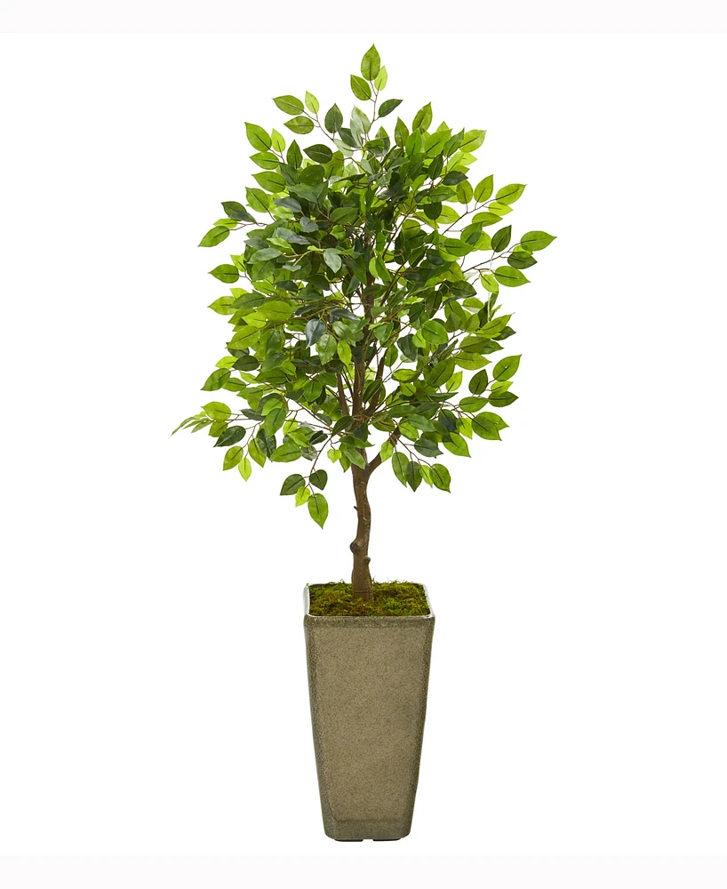 Nearly Natural 46in. Mini Ficus Artificial Tree in Green Planter