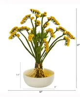 Nearly Natural 17in. Baby Breath Artificial Arrangement in Gold and Cream Elegant Vase